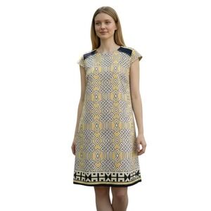 Madison Leigh Cap Sleeve Zip Shoulder Geometric Shift Dress Sz 6